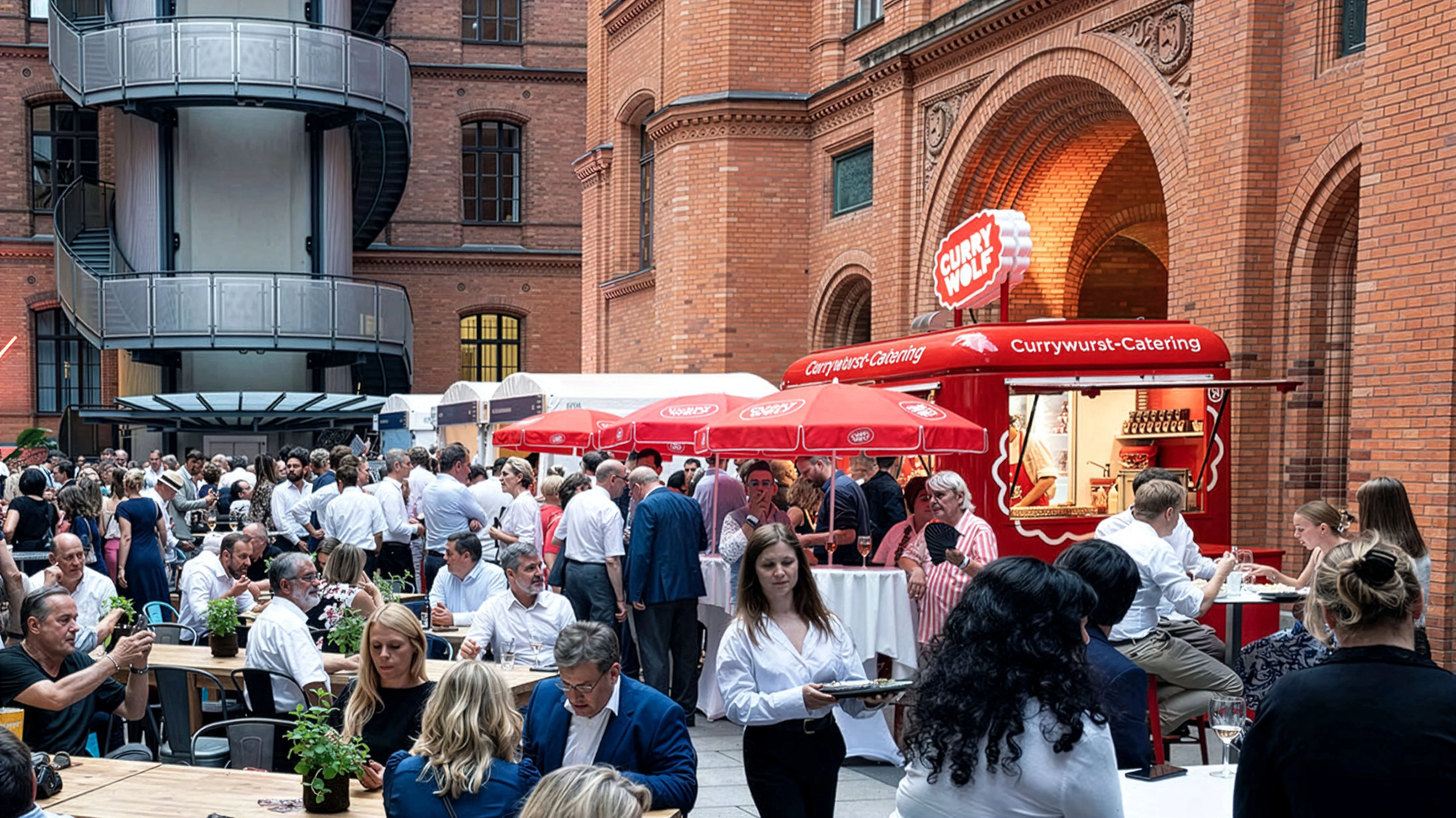 Curry Wolf Currywurst Catering mit Foodtruck-Anhänger in Berlin